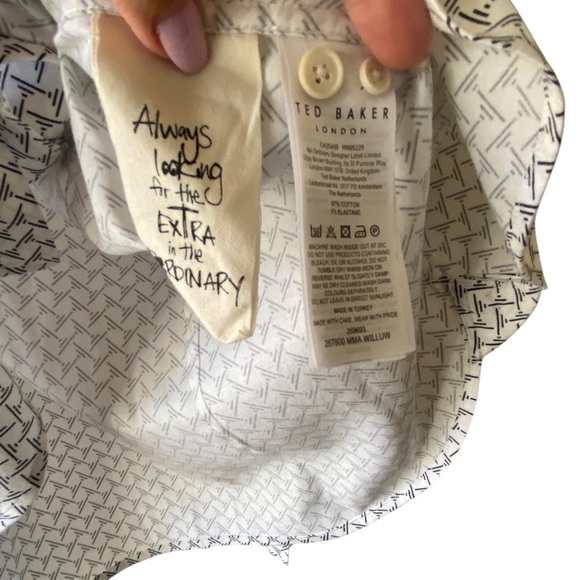 Ted Baker London Button Down Wrinkle Free White Patterned Longsleeve Shirt SZ L - Picture 5 of 10